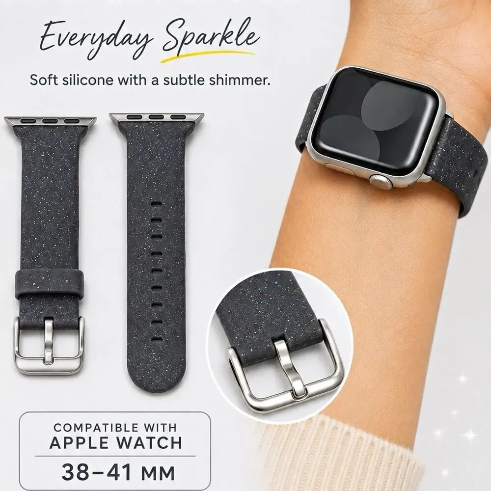 heyday Glitter Shimmer Silicone Band Strap for Apple Watch 38/40/41mm - Black
